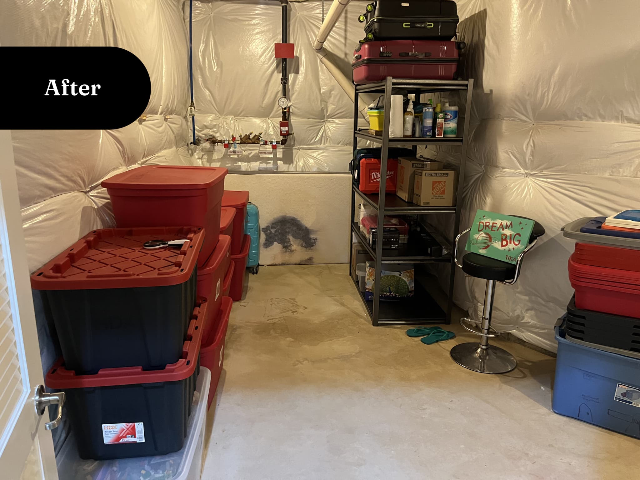 Same back room cleared and organized, front view, after transformation